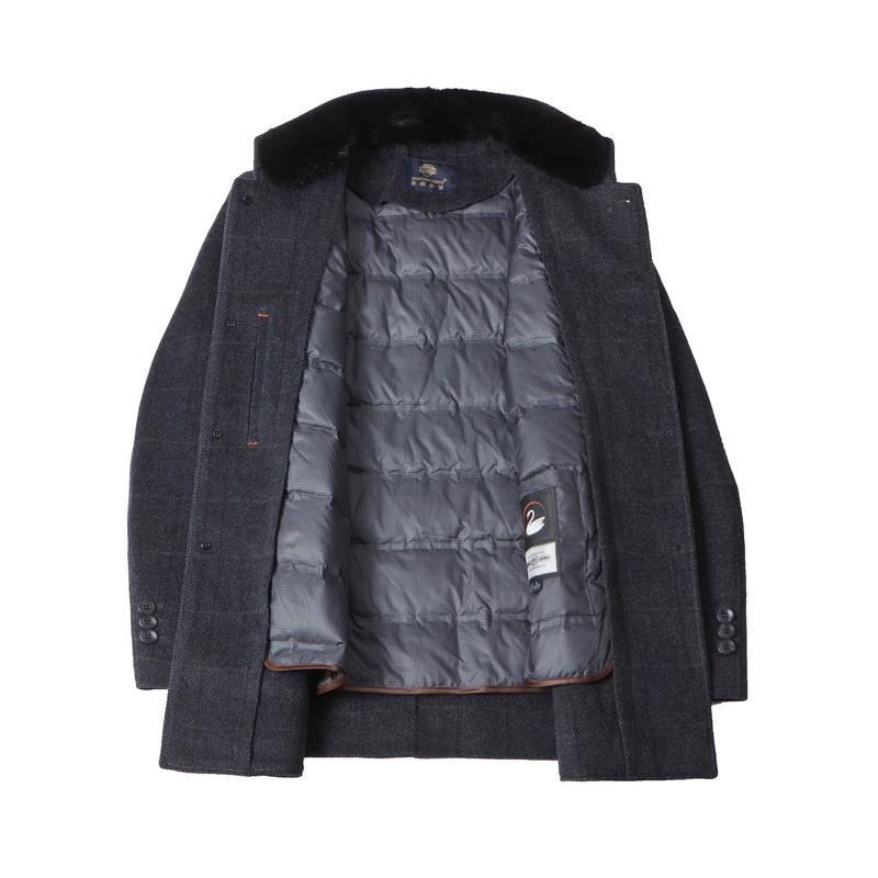 New winter double-sided cashmere coat for men with removable down liner, stand-up collar, thickened high-end wool woolen coat