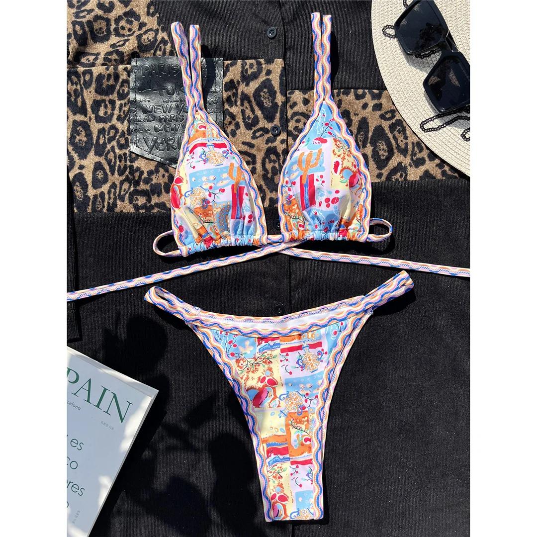 

Сексуальное бикини с принтом на бретельках, женский купальник, женский купальник, комплект бикини из двух частей, бразильский купальный костюм, купальный костюм L
