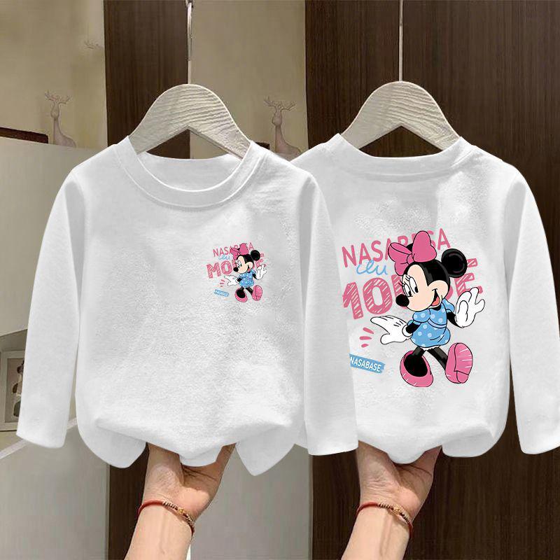2025 New Girls' Pure Cotton White Base Layer Long Sleeve T-shirt for Spring & Autumn - Medium & Large Kids