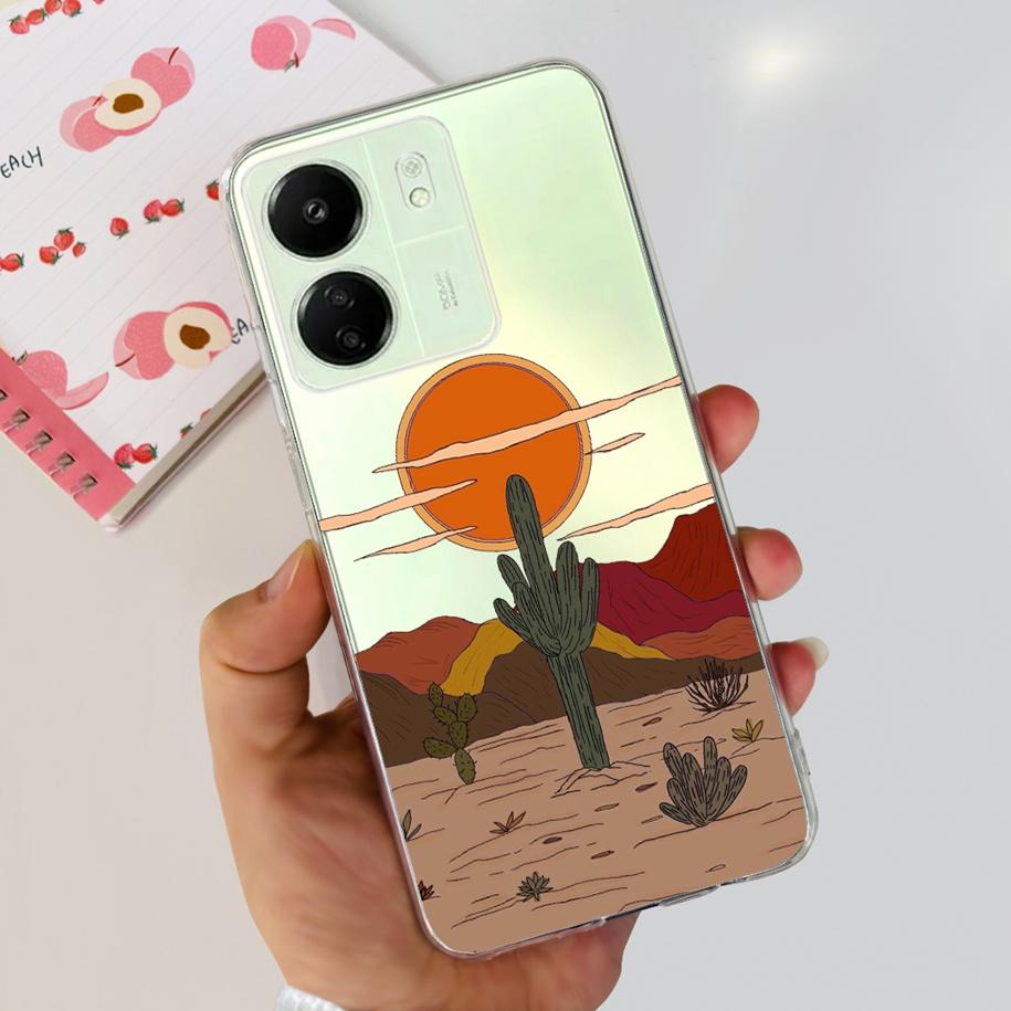 For Xiaomi POCO C65 Case Transparent Silicone Soft TPU Phone Cover For Xiaomi Mi Poco C65 Protective Bumper PocoC65 Flower Funda