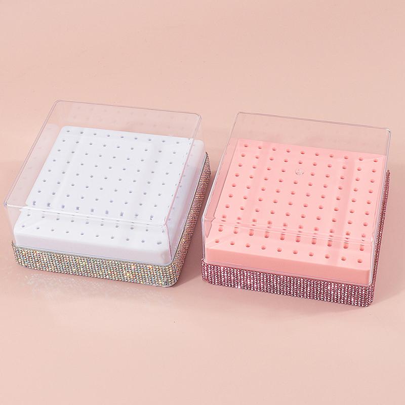 100 Holes Nail Drill Bit Holder  Bling Stand Display Organizer Dust Proof Storage Container Box Case Nail Salon