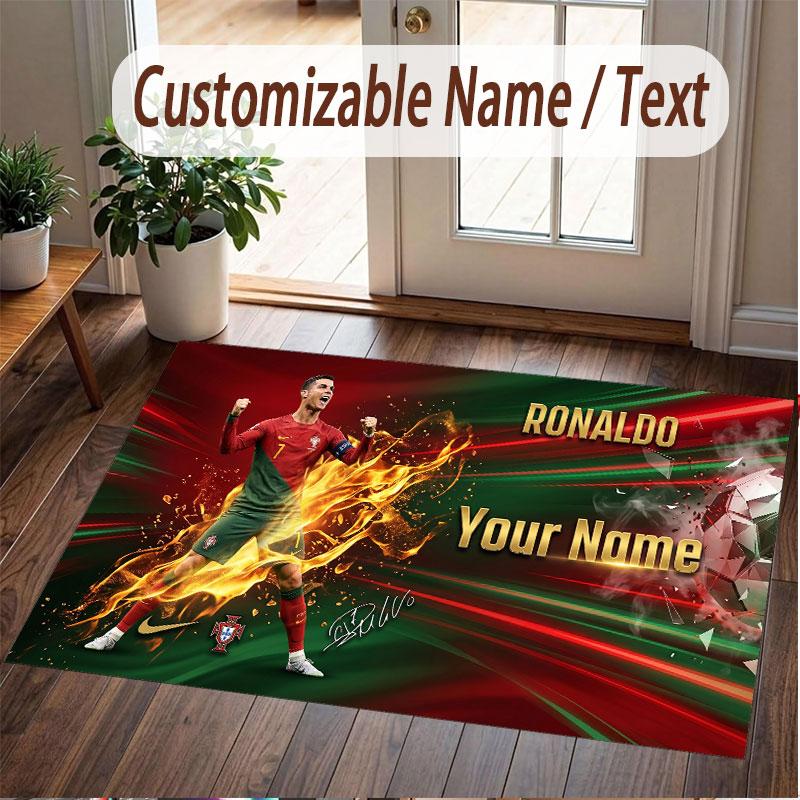 Custom Rug Cristiano Ronaldo Pattern Print Name Text Soft Non‑Slip Floor Carpet for Home Indoor Decoration
