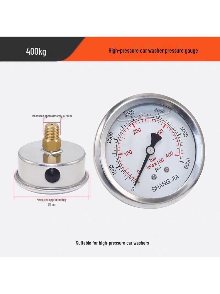 Pressure Gauge 1812/14 for Car Wash Machine Pump Head, Measures 250/400/700 kg