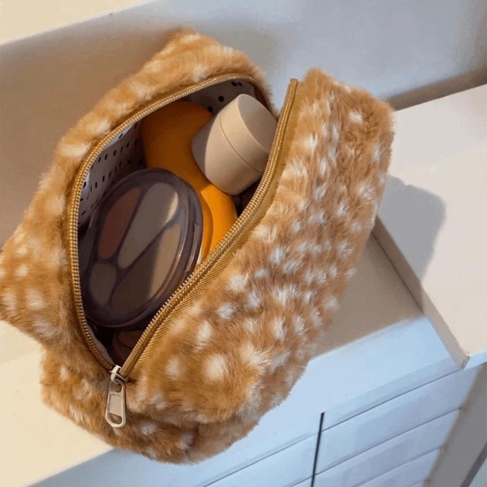 Polka Dot Lining Spotted Deer Pattern Makeup Bag Zipper Makeup Organizer  Easy to Storage