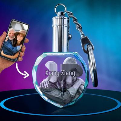 Heart-Shaped 3D Crystal Keychain: Custom Pet Portrait Engraving Gift