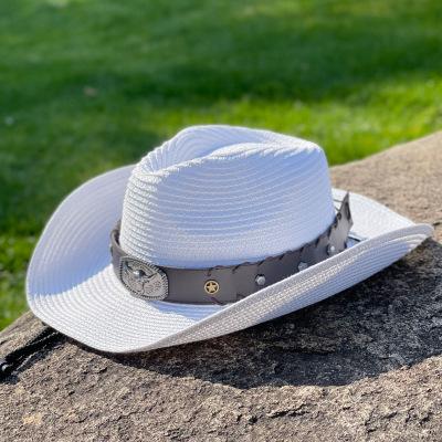 Big Eaves Western Cowboy Hat Men's Summer Travel Photo Tibetan Ox Head Straw Hat Women's Outdoor Sun Protection Hat