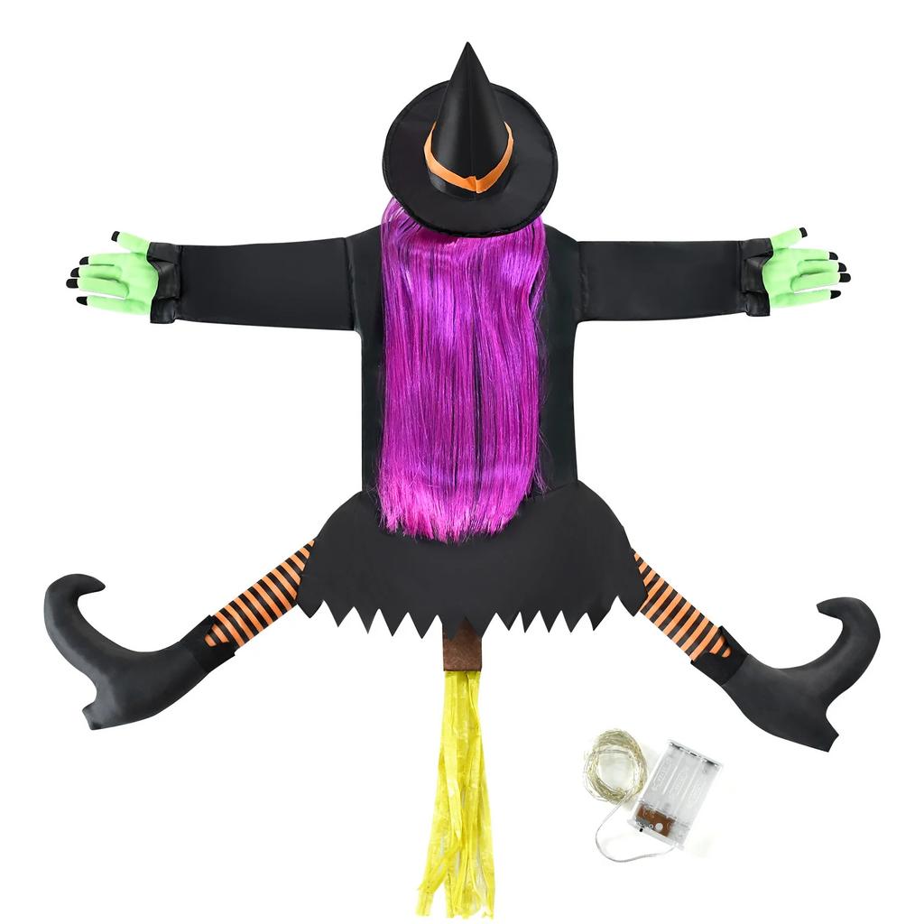 Crashing Witch Into Tree Large Halloween Decoration Flying Witch Crashing Halloween Decor Hanging Witch Decor Outdoor Ornaments