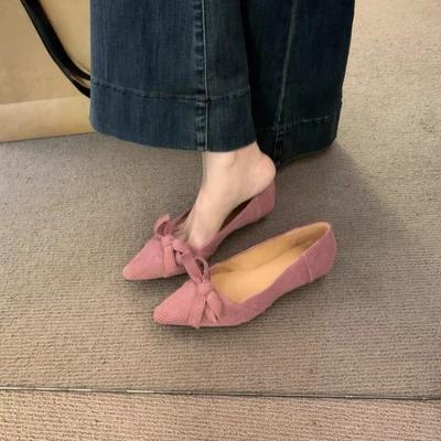 Weiche Sohle Slipper Einzelne Schuhe Herbst Neu Spitzzehe Flach Wildleder Schleife Rutschfest Verschleißfest Einzelne Schuhe
