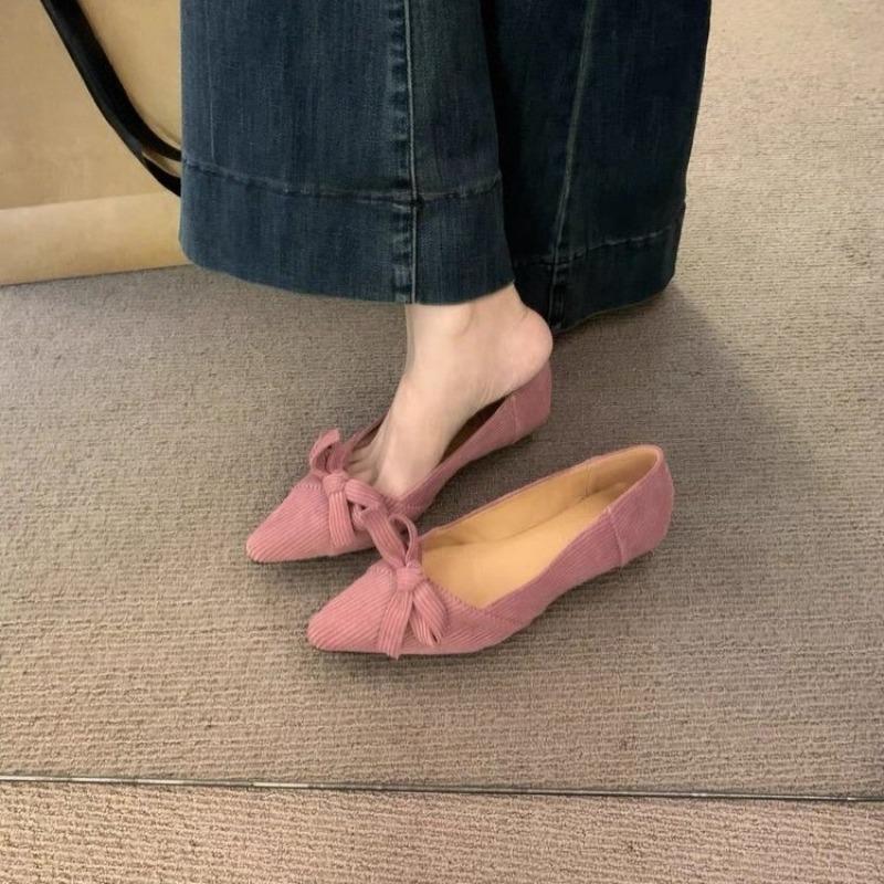 Fashion Soft Sole Slip-on Single Shoes Autumn New Pointed Toe Shallow Suede Bow Non-slip Wear-resistant Single Shoes