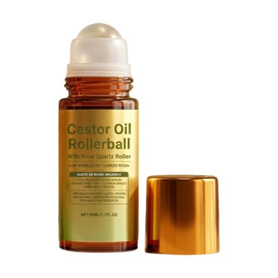 Castor Oil Roller, 50ml Natural Body Massage Oil with Rose Quartz Roller Ball, Hair And Skin Nourishing Care 1pc