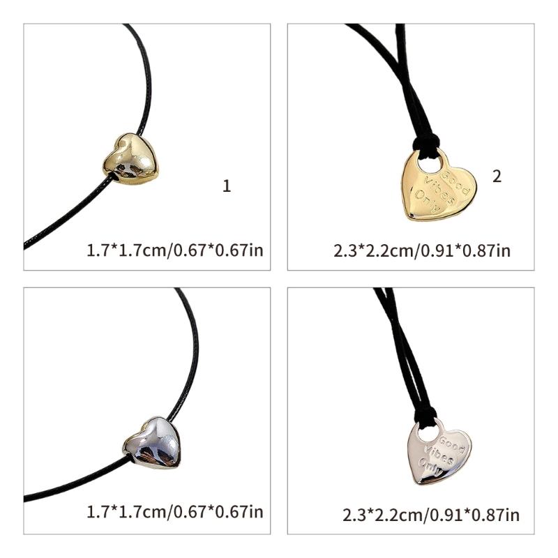 Big Heart Pendant Necklace Trendy Y2K Grunge Neck Jewelry Alternative Color Rope Neckchains Gift for Teen Girls
