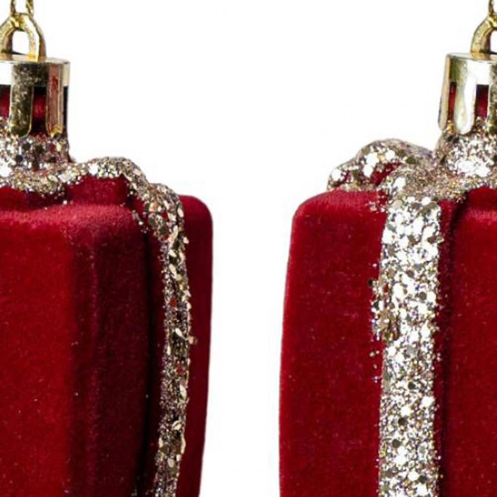 2 Pcs Velvet Christmas Ornaments Shatterproof Glitter Sequins Flocked Hanging Decoration For Xmas Tree Holiday Home Party Decor