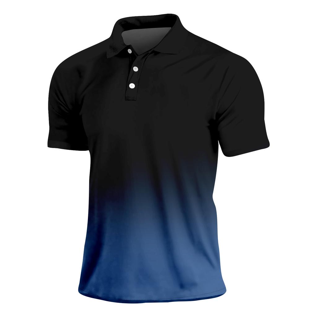 Gradient Color Summer Short Sleeved Lapel Button Men's Casual Top