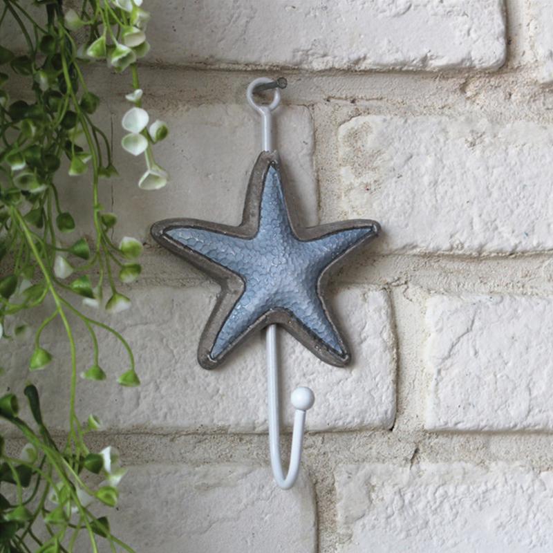 Starfish Cast Iron Wall Hooks Antique Blue Nautical Sea Life Decorative Wall Hook Ideal Beach Home Room Decor Hat Clothes Hanger
