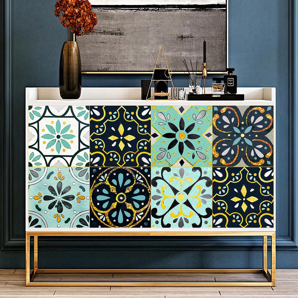 10pcs Light Luxury Style Tiles Stickers for Kitchen Wardrobe Wall Decal Home Decor Self-adhesive Crystal Hard Film Art Wallpaper