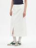 Elssibeui Linen Front-Slit Long Skirt_White