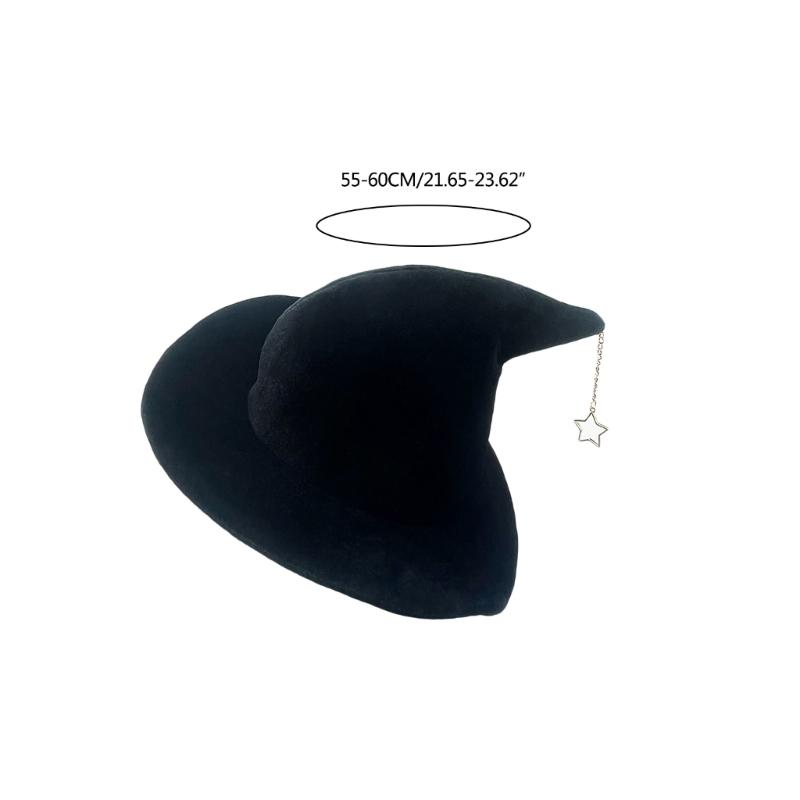 Halloween Party Velvet Witch Hats Party Wide Brim Pointed Hat Accessory Tulle Witch Hat with Star Pendant