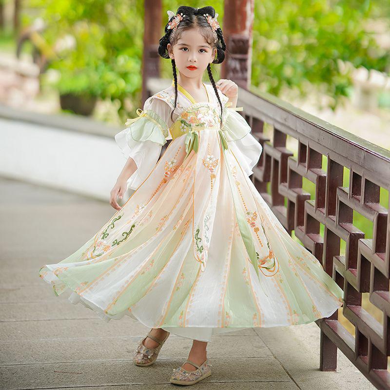 Girls' Summer Hanfu Fairy Dress - Ancient Style Tang Suit Skirt for 2026