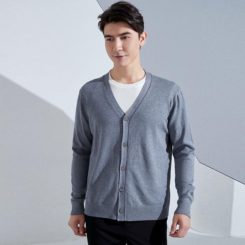 Knitting Cardigan Men's Short Section Solid Color Sweater Jacket Business V-neck Bottoming Shirt Spring and Autumn Years Autumn and Winter Tide