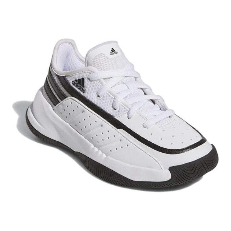 Adidas Front Court Anti Slip Wear Resistant Low Top Children's Basketball Shoes White Black Sneakers ID8597