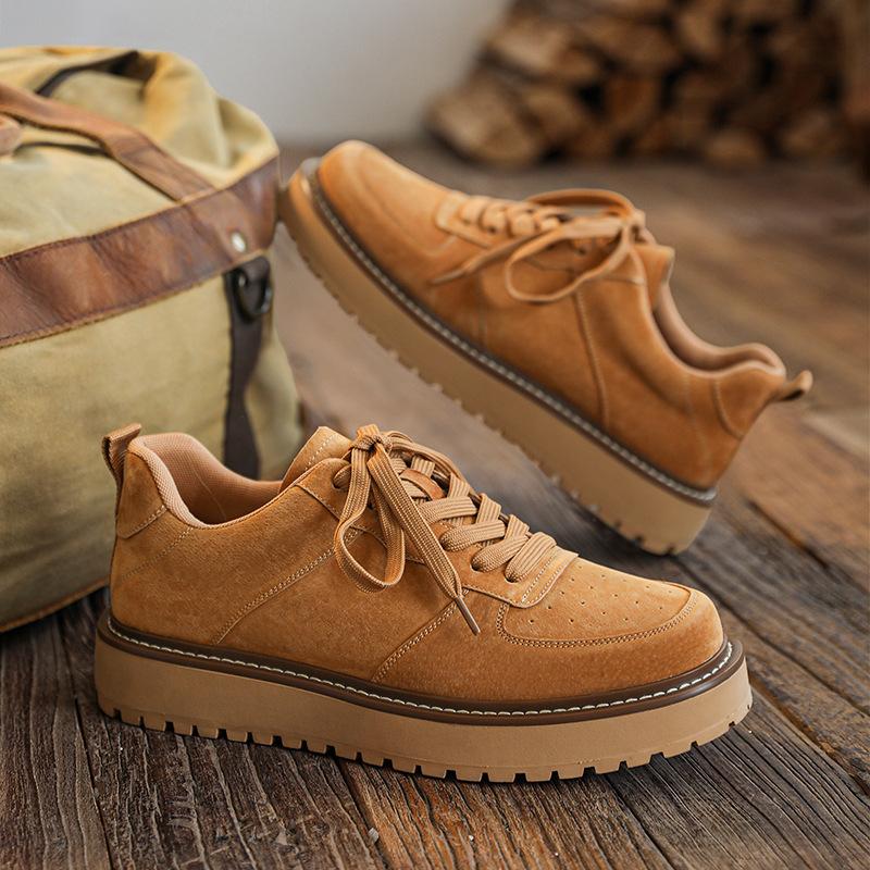 Übergröße Amerikanische Retro-Leder Herrenschuhe Dicksohlige Mittelhohe Gelbe Stiefel, Rauleder Herren Kurzstiefel, Herren Martin