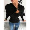 Hollow Metal Buttons Long-sleeved T-shirt Female Solid Slim Pullover Bottoming Shirt Fashion Spring Female T Shirts