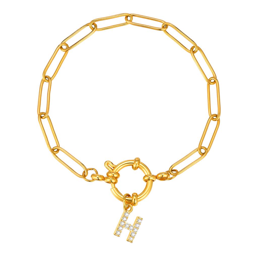 Stainless Steel 18K Gold Fashion Small Square Chain Bubble Buckle Copper Material 26 Letter Bracelet Br-2167