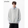 Japanese Style Fake Two-Piece Polo Shirt for Men, Winter Trendy Brand, College Style, Turn-Down Collar Sweatshirt, High Street Retro Inner Layer Top