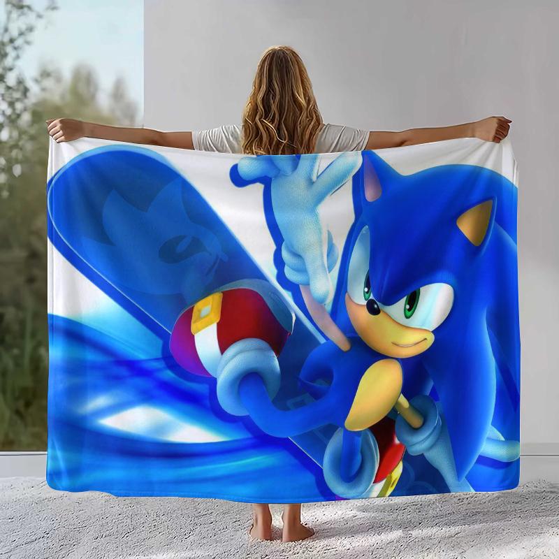Retro S-Sonic Cartoon Game Flannel Blanket,Ultra Soft Warm Plush Throw for Home Bedroom Bed Sofa Cover Camping Picnic gift