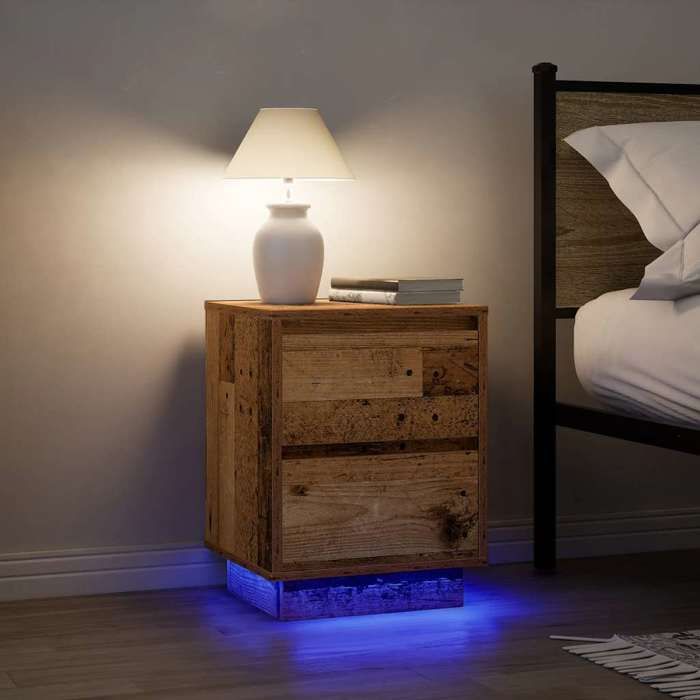 VidaXL Bedside Tables with LED Lights 2pcs Old Wood 38x34x50 Cm, Nightstand, Bed Table, Side Table, Cabinet 861298