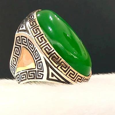 Green Jade Ring, 925 Sterling Silver Ring, Signet Ring Men, Wedding Mens Ring, Engagement Gift Band Ring, Statement Ring, Gift For Her, New Year Gift