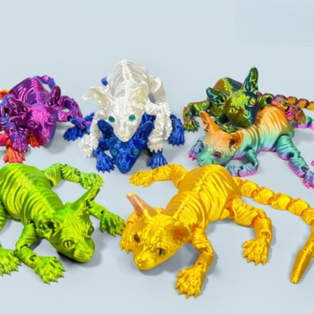 3D-gedruckte Sphynx-Katze Realistische Nacktkatzen-Figur Niedliches 3D-gedrucktes Spielzeug Bewegliches Fidget-Spielzeug für Liebhaber Wohndekor