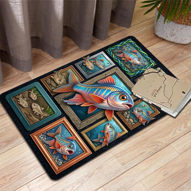 Fish Gallery Pattern Rug Floor Mat for Living Room or Bedroom Soft and Comfortable Carpet a Gift for Birthday and Holiday.