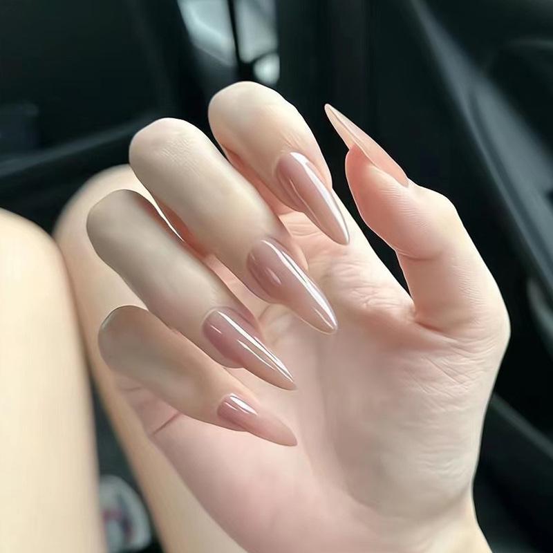 Trendy Nude Glitter Press-On Nails - Autumn/Winter High-End Nail Art for Stylish Wearable Tips