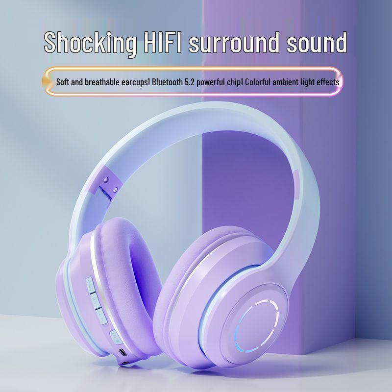 Over-ear Wireless Noise-Cancelling Bluetooth Gaming Headset with Heavy Bass, Compatible with Apple and Huawei Phones