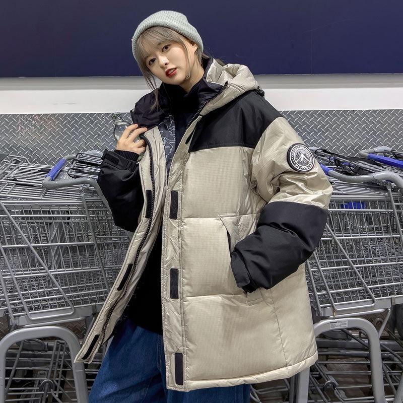 Jachete noi de puf pentru cuplu pentru bărbați și femei În iarnă, culori contrastante îmbinate, largi, pentru cuplu, groase, călduroase, jachete sport, la modă