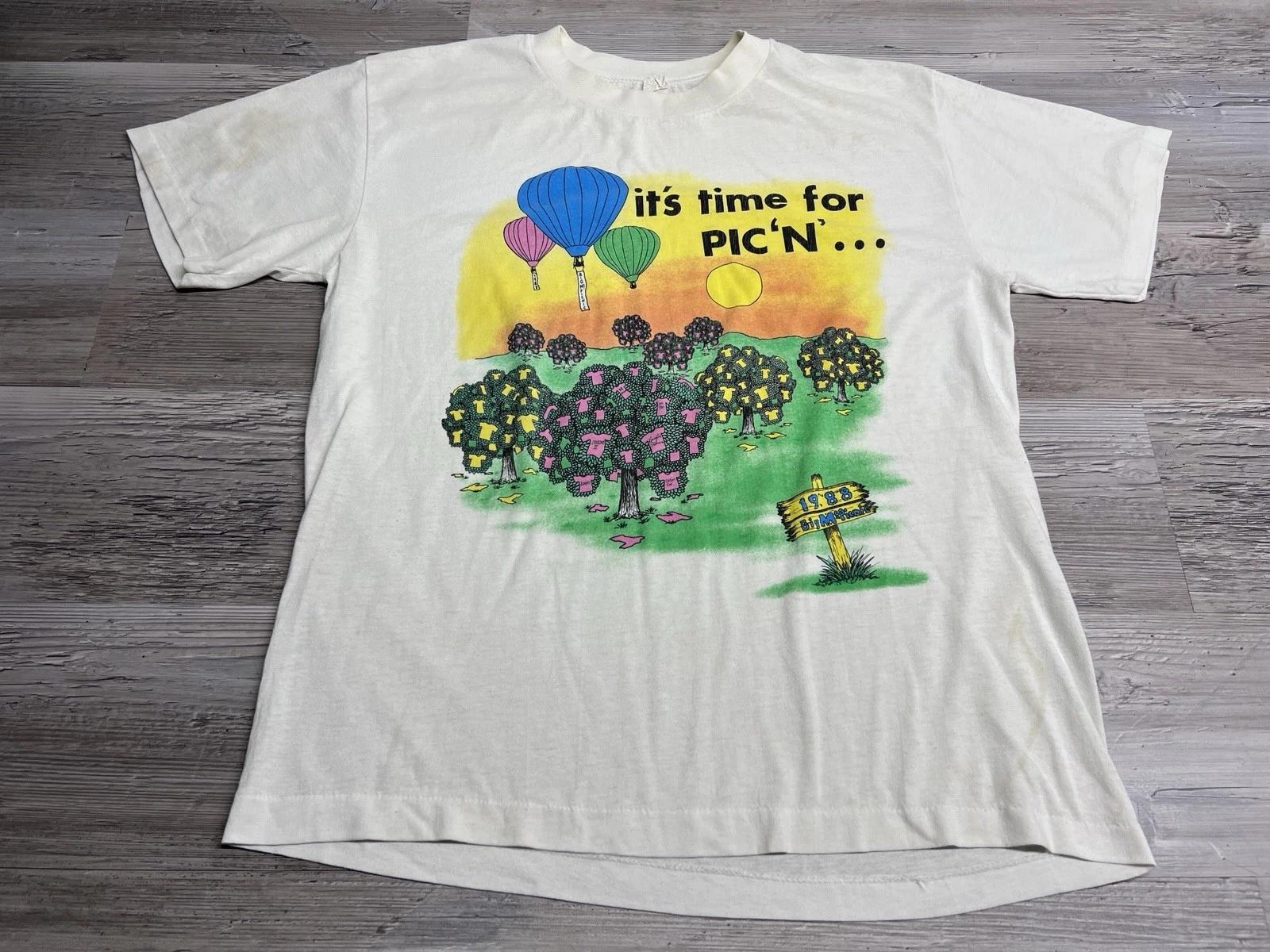 

Vintage Hot Air Balloons T-Shirt Size L USA Made Single Stitch 80s Faded Graphic 4XL