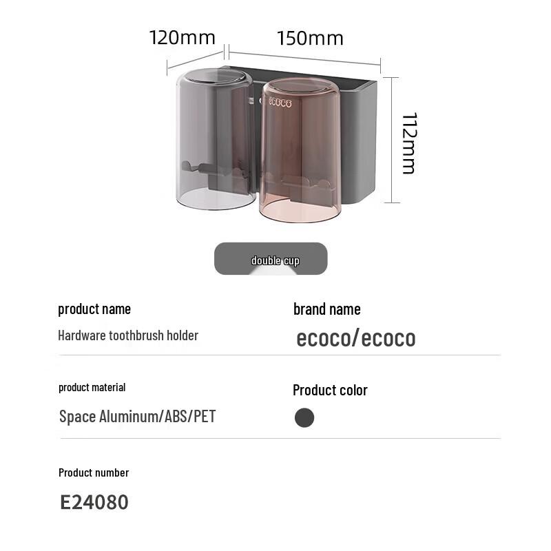 Ecoco Double Cup Wall-Mounted Toothbrush Holder