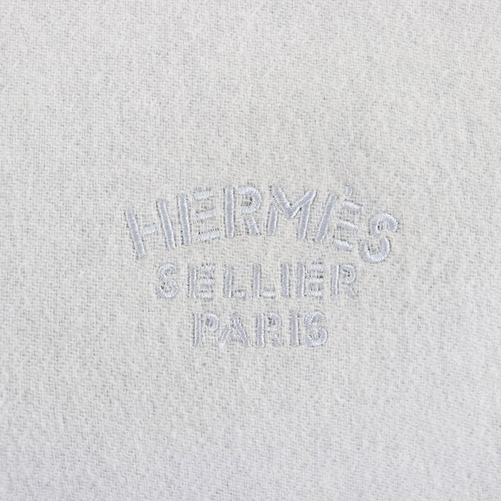 Excellent HERMES Scarf Large double-faced fringed with Serie embroidery cashmere Used