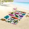 1pc Colorful Stylized Floral Pattern Beach Towel Bright Purple Orange Yellow and Pink Flowers with Leaves on White Background