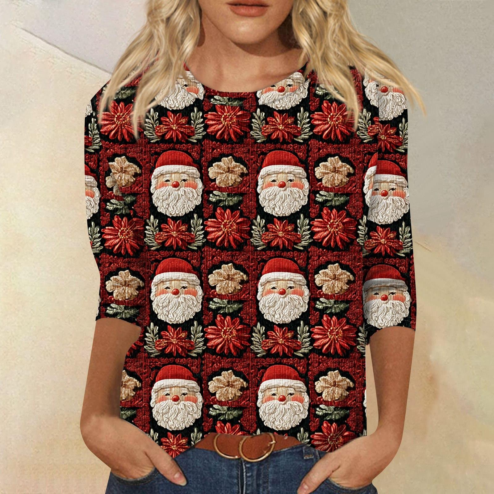 

Женская модная повседневная свободная футболка с круглым вырезом и рукавами 3/4 с принтом, женский топ XL