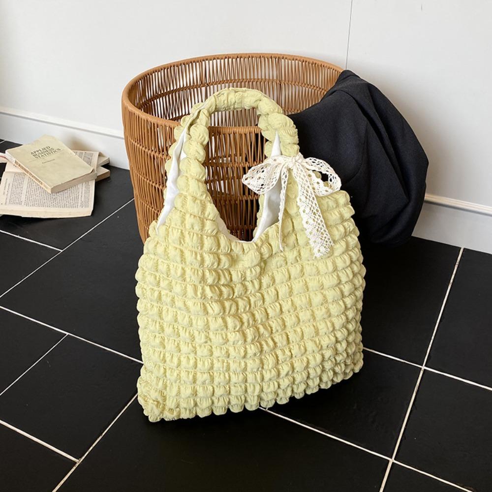 

Fashion Pleated Women Shoulder Bag Vintage Bubble Cloud Shopping Tote Bag Large Capacity Candy Color Commuting Bag Lady жёлтый
