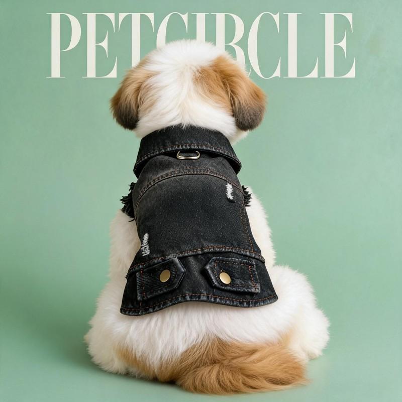 PETCIRCLE Dog Clothes Small Puppy Denim Jacket Harness Hole