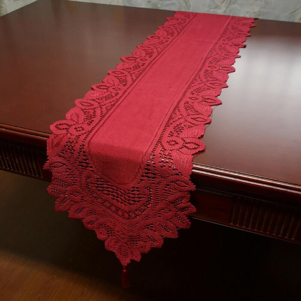 Vintage Lace Tablecloth Knitted Floral Table Runner Tasseled Edge Tablecloth Wedding Home Party Decoration