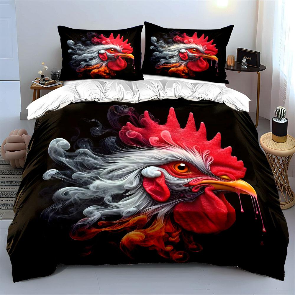 "Fiery Rooster-Themed Kitchen Set" Exquisite Three-piece Bedding Set Gift for Kids and Adults