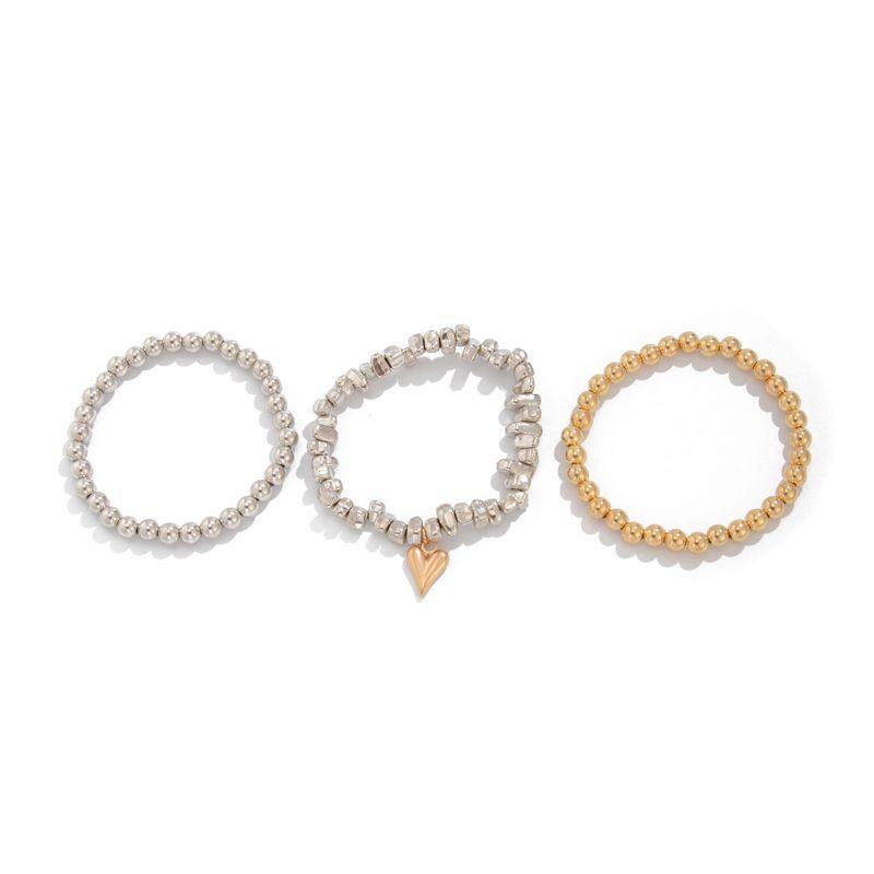 

3-Piece Set of Heart-Shaped Ccb Bracelet Set, European and American Trendy Fashion, Unique Design, Niche Internet Celebrity Ins Jewelry Mixed Color Round Beads