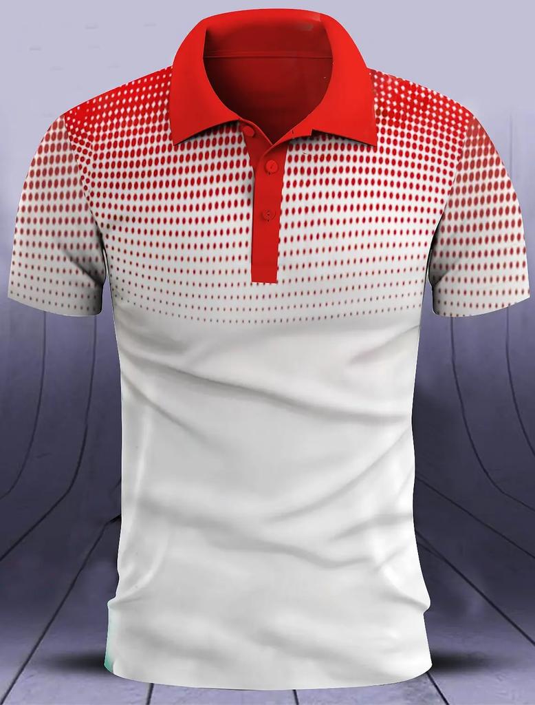 Stylish Geometric Short-sleeve Polo Shirt, Functional for Golf and Daily Casual Wear.