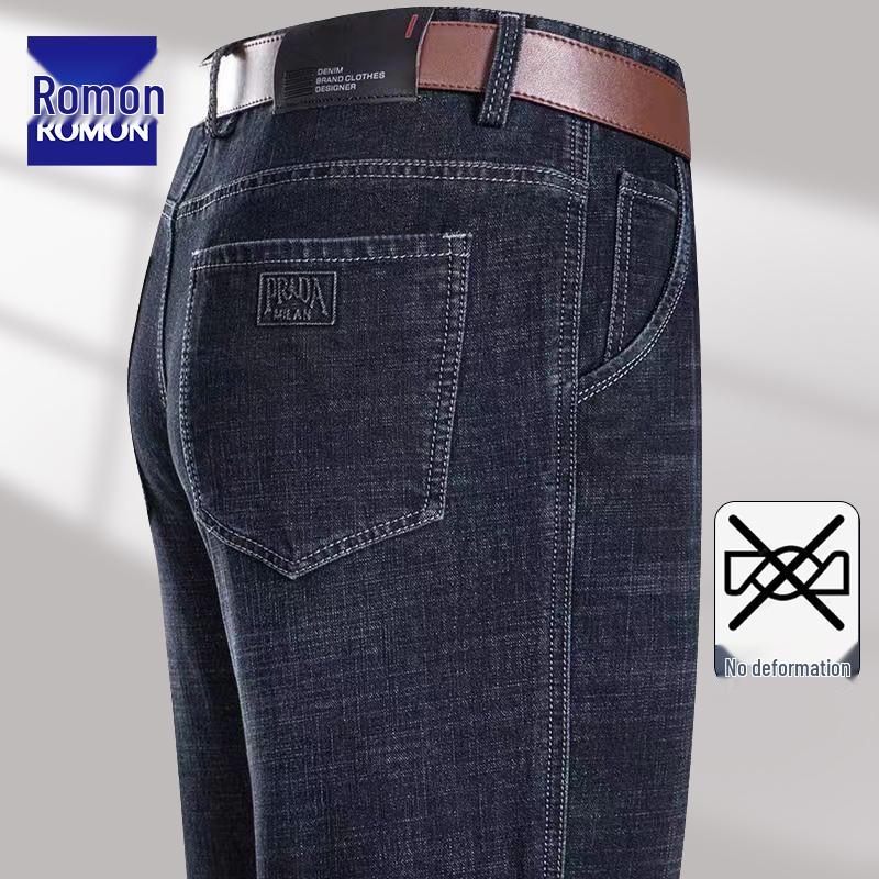 

Romon Mid-Rise Men s Stretch Cotton Jeans: Loose, Straight-Leg Business Casual Pants for Autumn and Spring. 34