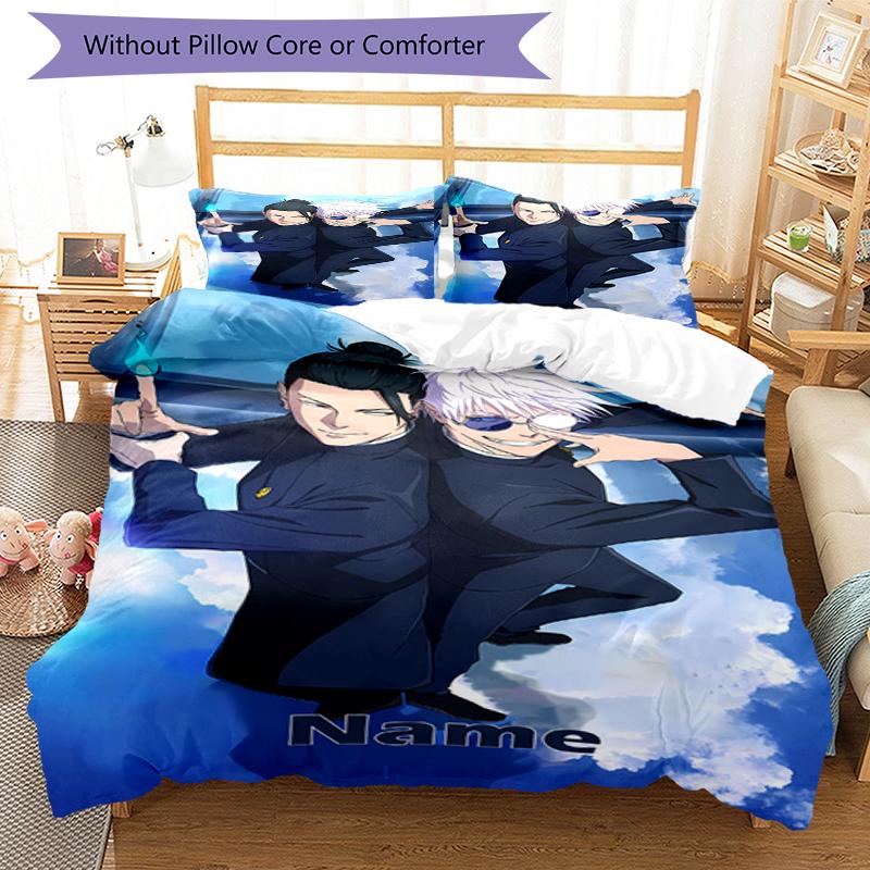 3pcs Custom Name Jujutsu Kaisen Bedding Set Duvet Cover Closure Includes 1 Duvet Cover & 2 Pillowcases, Soft and Comfortable for All Seasons.