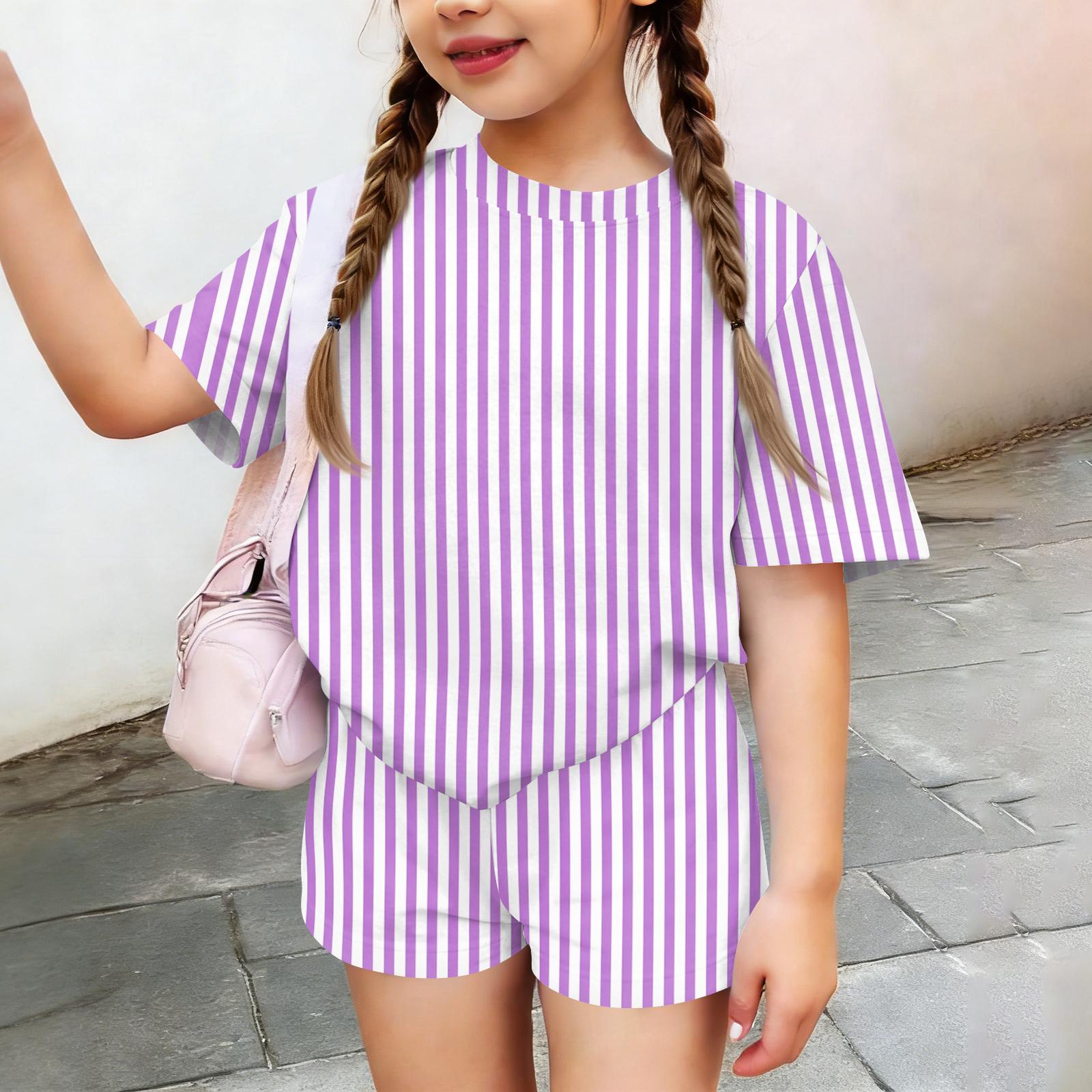 

Children s Casual Short-sleeved Printed Short-sleeved Top And Shorts Two-piece Set 130 фиолетовый